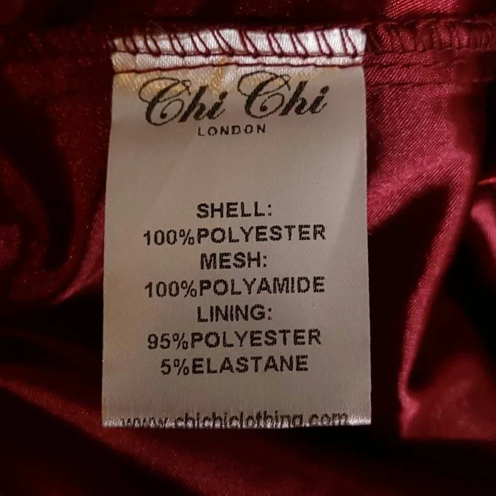 Chi Chi Womens Bardot Midi‎ Dress Fit & Flare Red Burgundy Lace Hem Lined 4 New - Picture 9 of 10